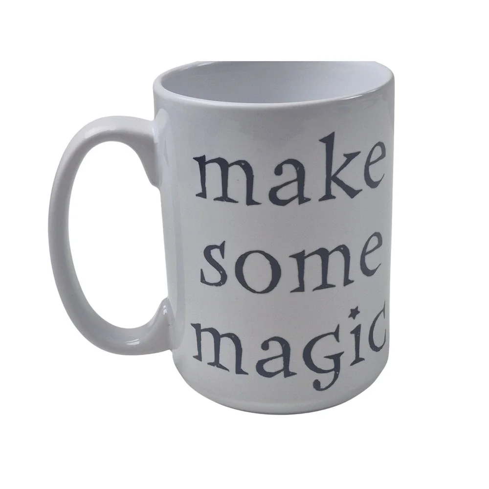 Make Some Magic White Ceramic Coffee Mug Wizard Witch Hat Stars Halloween‎ Cup